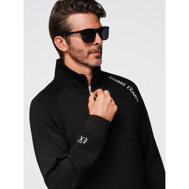 Pánská mikina s vysokým límcem bez knoflíků a kontrastním potiskem – černá V1 OM-SSZP-0211