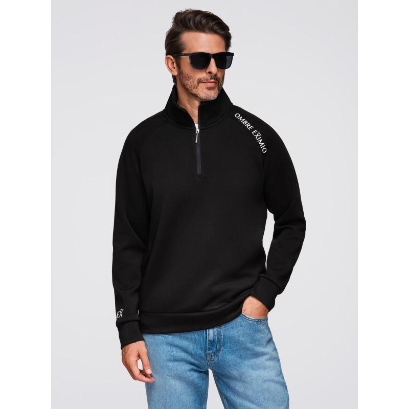 Pánská mikina s vysokým límcem bez knoflíků a kontrastním potiskem – černá V1 OM-SSZP-0211