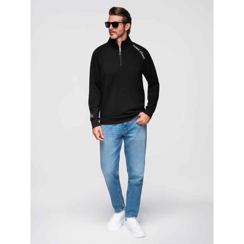 Pánská mikina s vysokým límcem bez knoflíků a kontrastním potiskem – černá V1 OM-SSZP-0211
