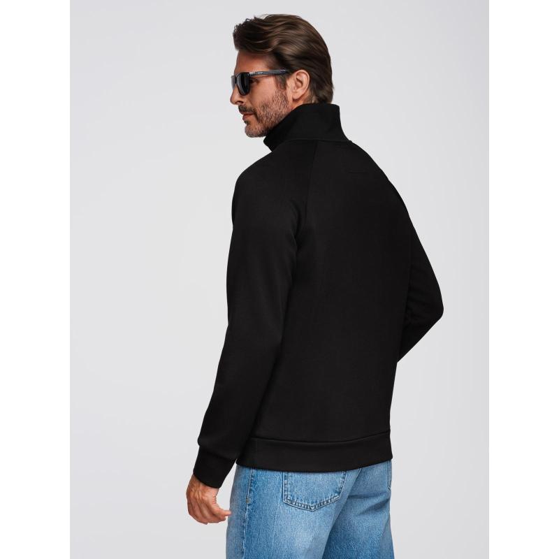 Pánská mikina s vysokým límcem bez knoflíků a kontrastním potiskem – černá V1 OM-SSZP-0211