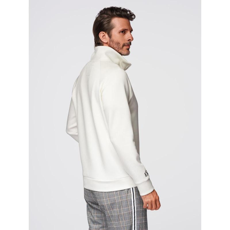 Pánská mikina s vysokým límcem bez knoflíků a kontrastním potiskem – ecru V2 OM-SSZP-0211