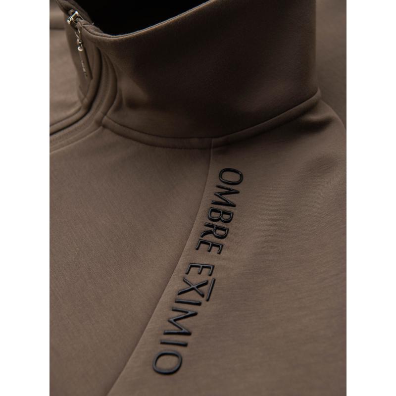Pánská mikina s kontrastním potiskem a rozepínacím vysokým límcem – šedohnědá V3 OM-SSZP-0211