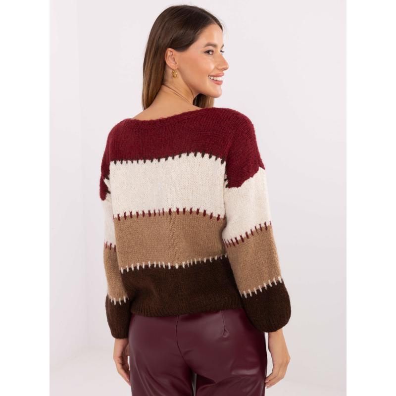 Bordově-ecru oversize svetr s příměsí vlny