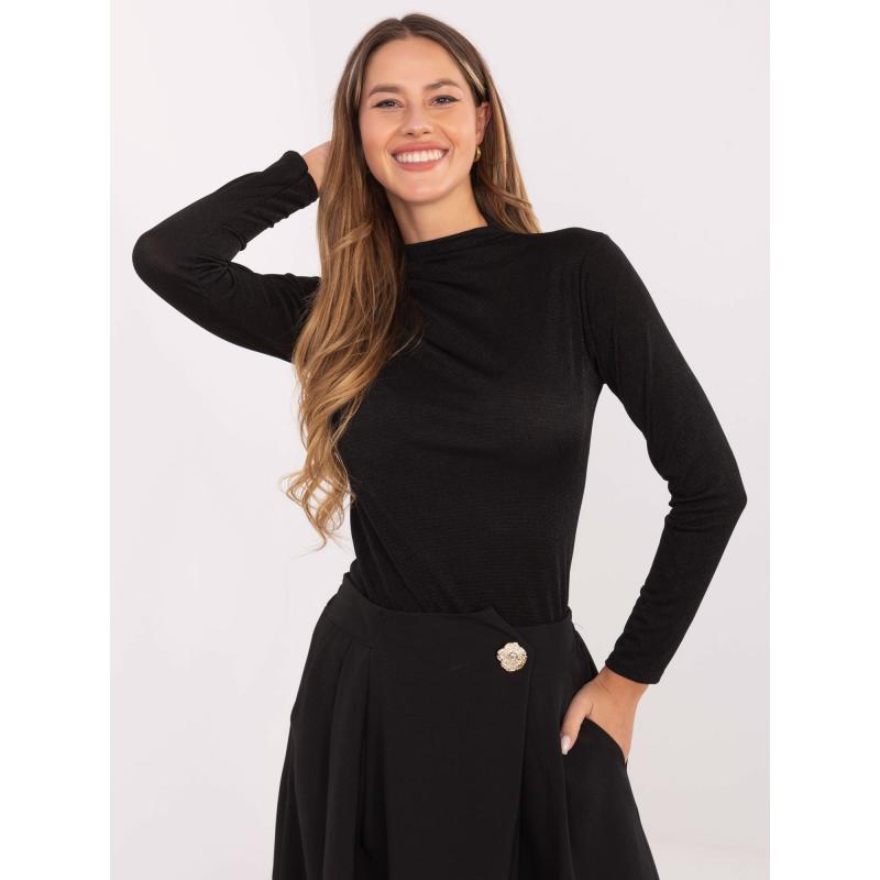 Fekete, testhezálló, hosszú ujjú blúz RUE PARIS.