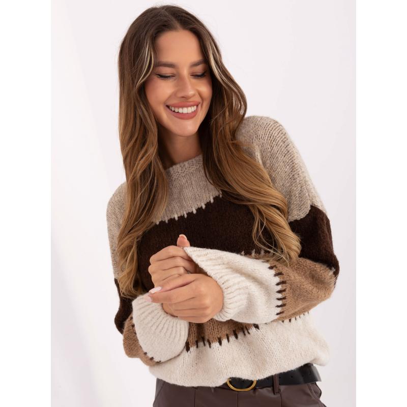 Světle béžovo-hnědý oversize svetr s pruhy