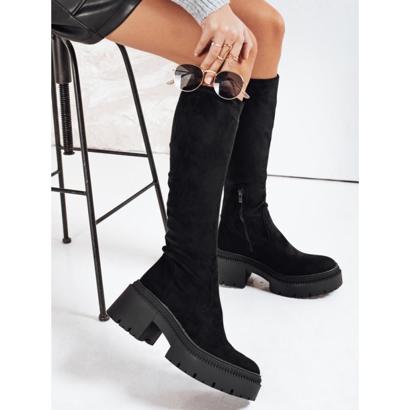 Dámske semišové topánky s hrubou podrážkou, čierne
