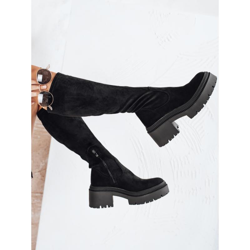 Dámske semišové topánky s hrubou podrážkou, čierne