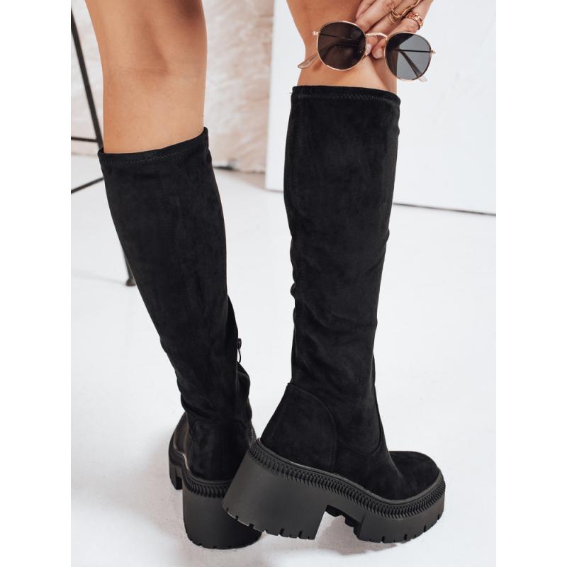 Dámske semišové topánky s hrubou podrážkou, čierne