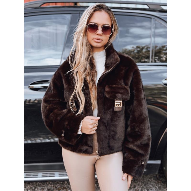 Dámská krátká kožešinová bunda hnědá