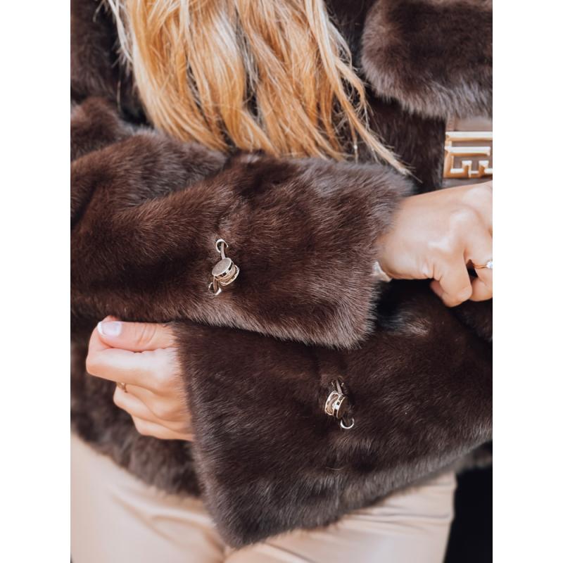 Dámská krátká kožešinová bunda hnědá