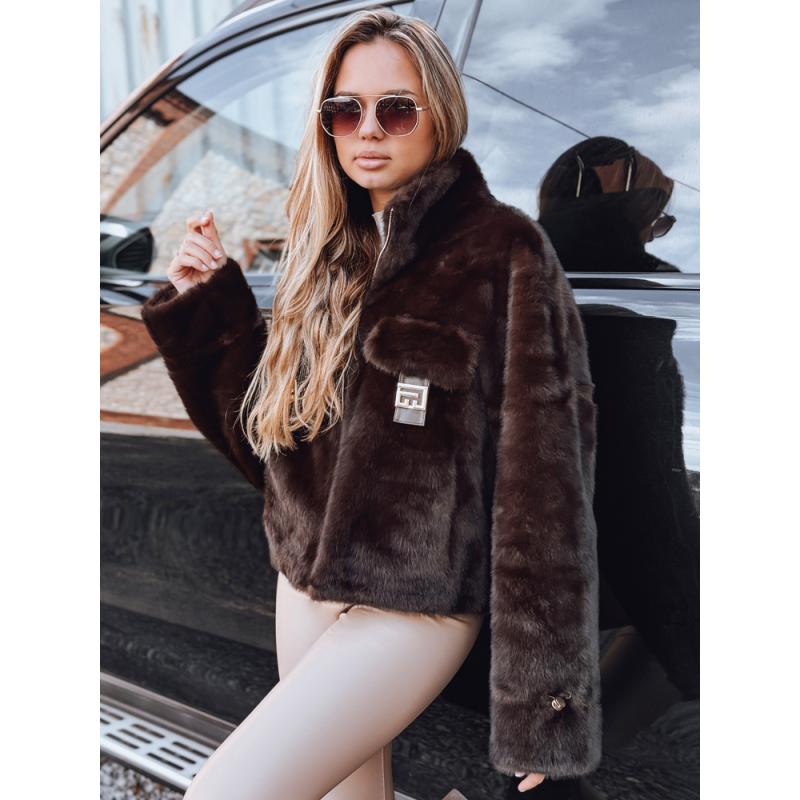 Dámská krátká kožešinová bunda hnědá