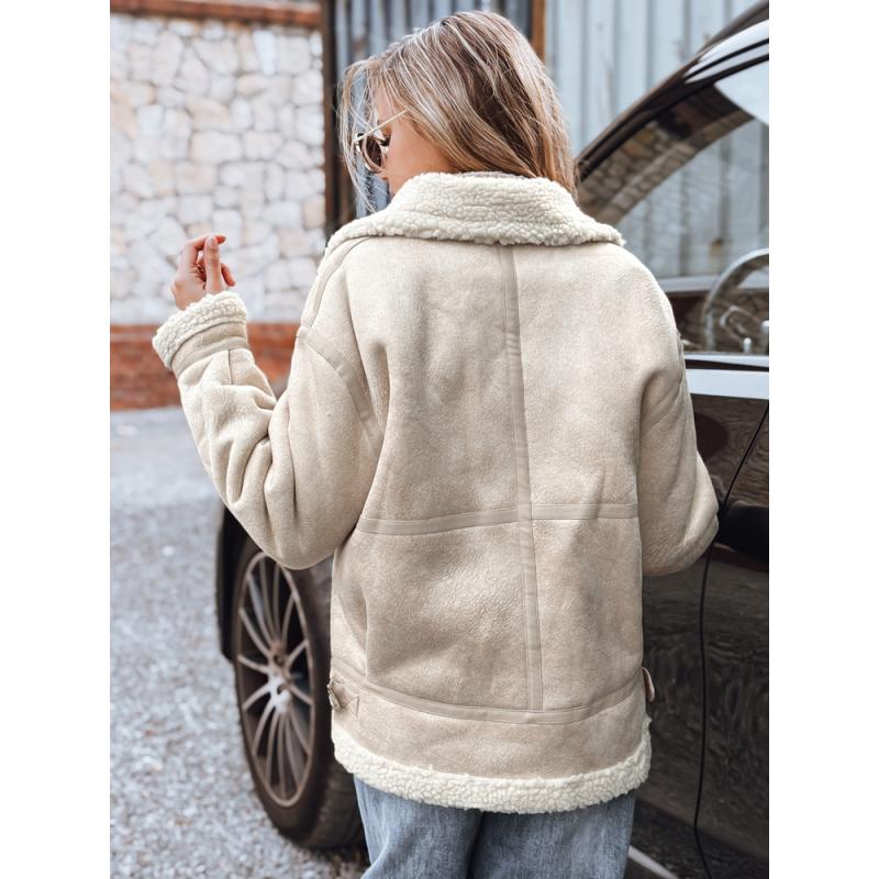 Női motoros kabát szőrme gallérral, bézs