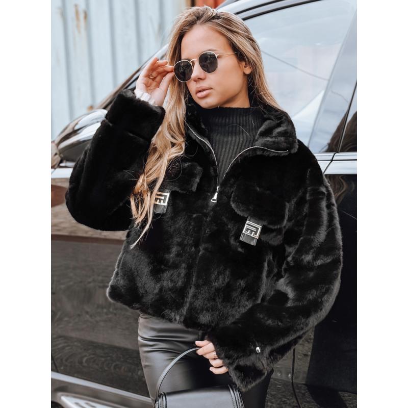 Női rövid bunda, fekete