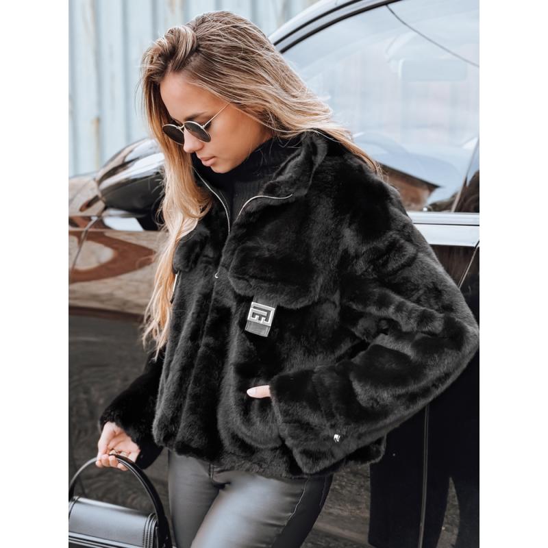 Női rövid bunda, fekete