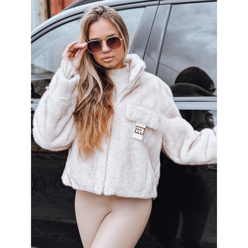 Krátká dámská kožešinová bunda, bílá