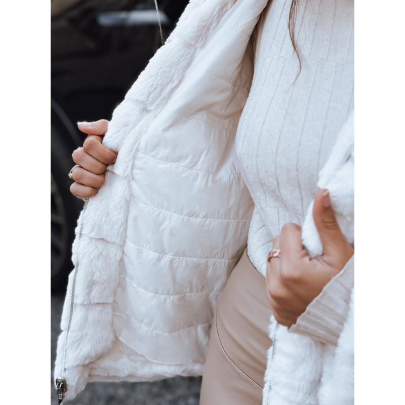 Női kétoldalas szőrme kabát kapucnival, világos bézs