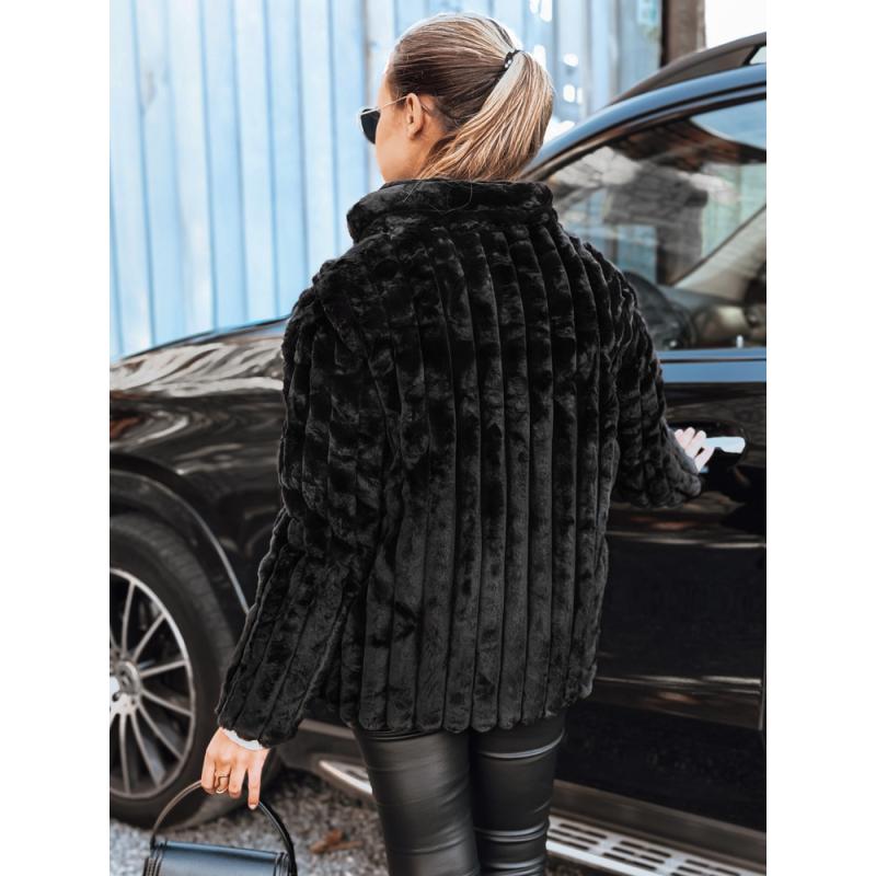 Dámská kožešinová bunda s kapucí, černá