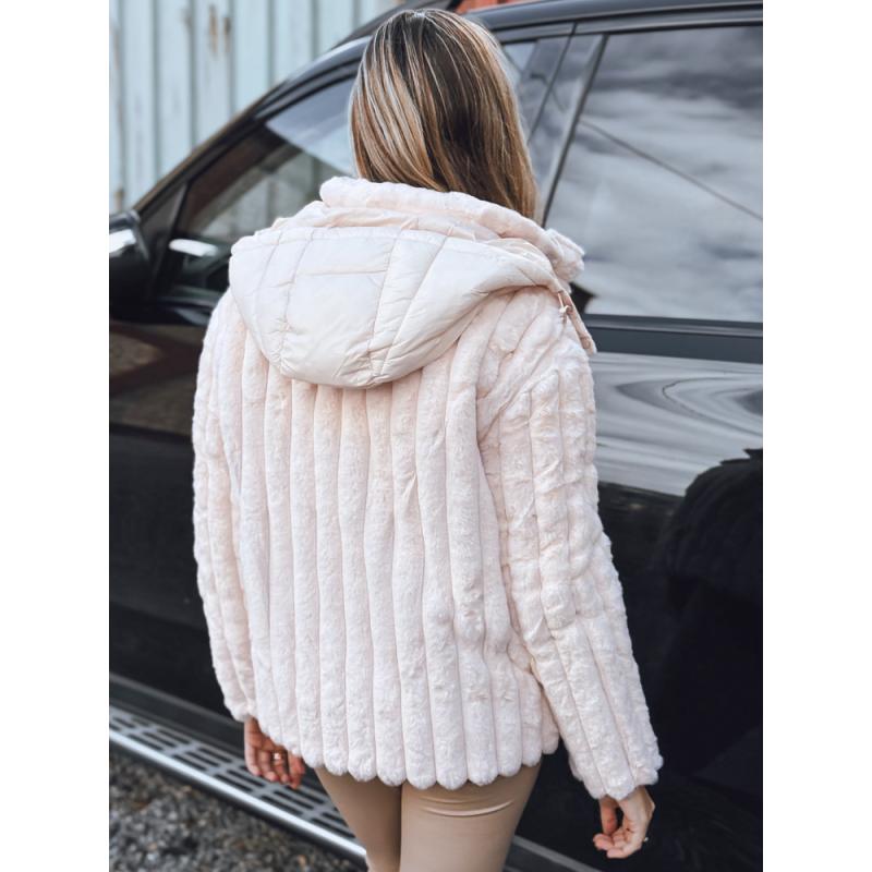 Dámská kožešinová bunda s kapucí, růžová