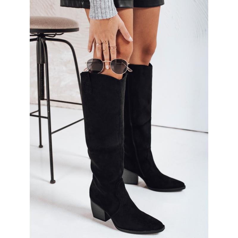 Dámske topánky na podpätku, čierna semišová