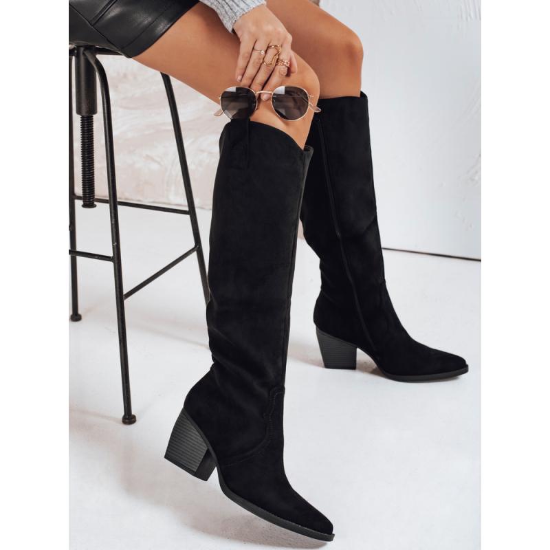 Dámske topánky na podpätku, čierna semišová