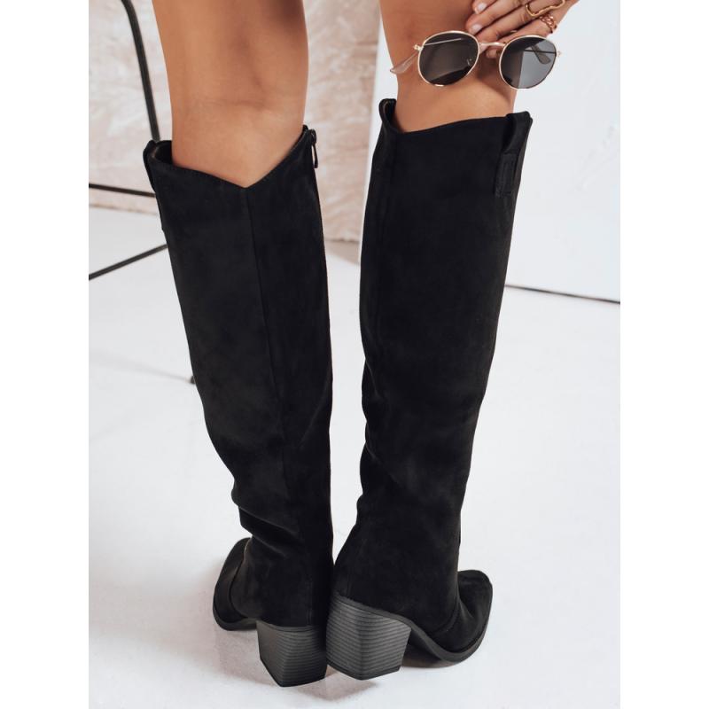 Dámske topánky na podpätku, čierna semišová