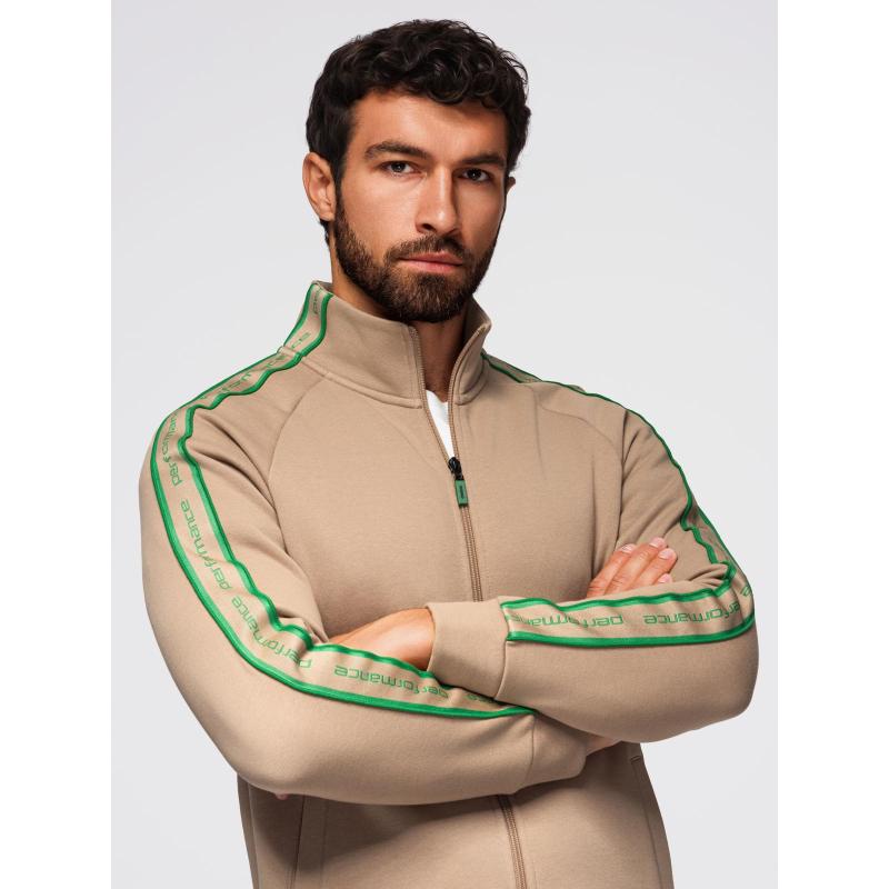 Pánská mikina bez knoflíků s lemováním a vysokým límcem – hnědá V1 OM-SSZP-0224