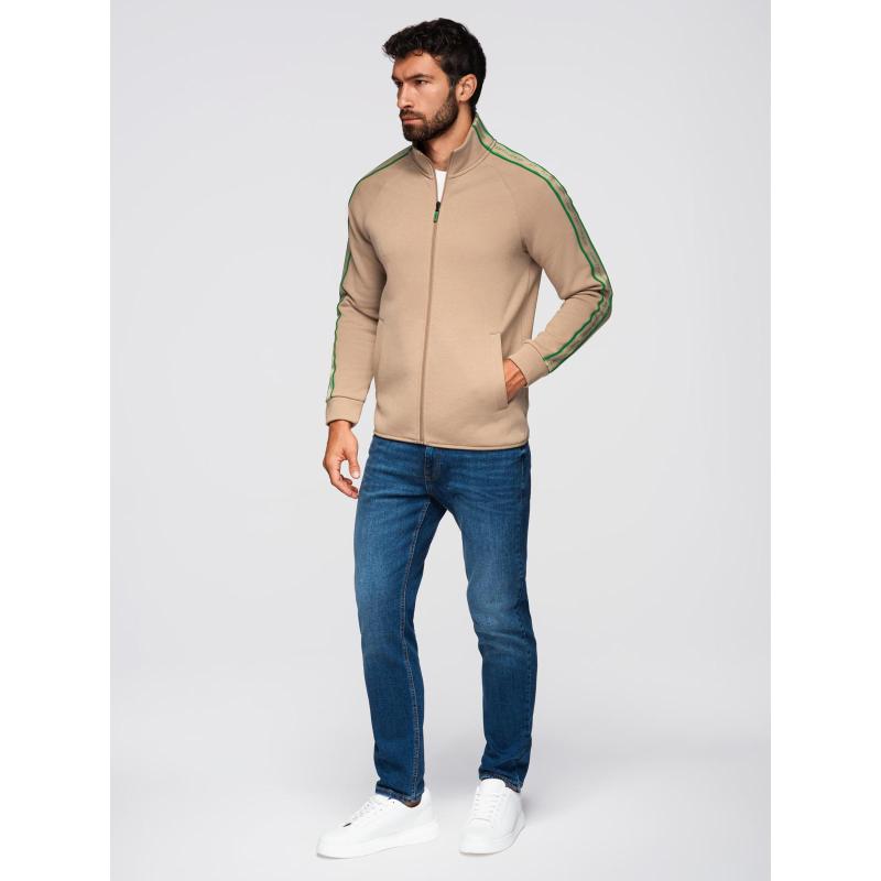 Pánská mikina bez knoflíků s lemováním a vysokým límcem – hnědá V1 OM-SSZP-0224