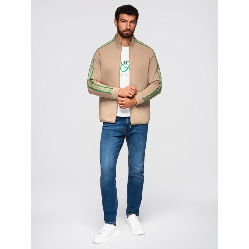 Pánská mikina bez knoflíků s lemováním a vysokým límcem – hnědá V1 OM-SSZP-0224