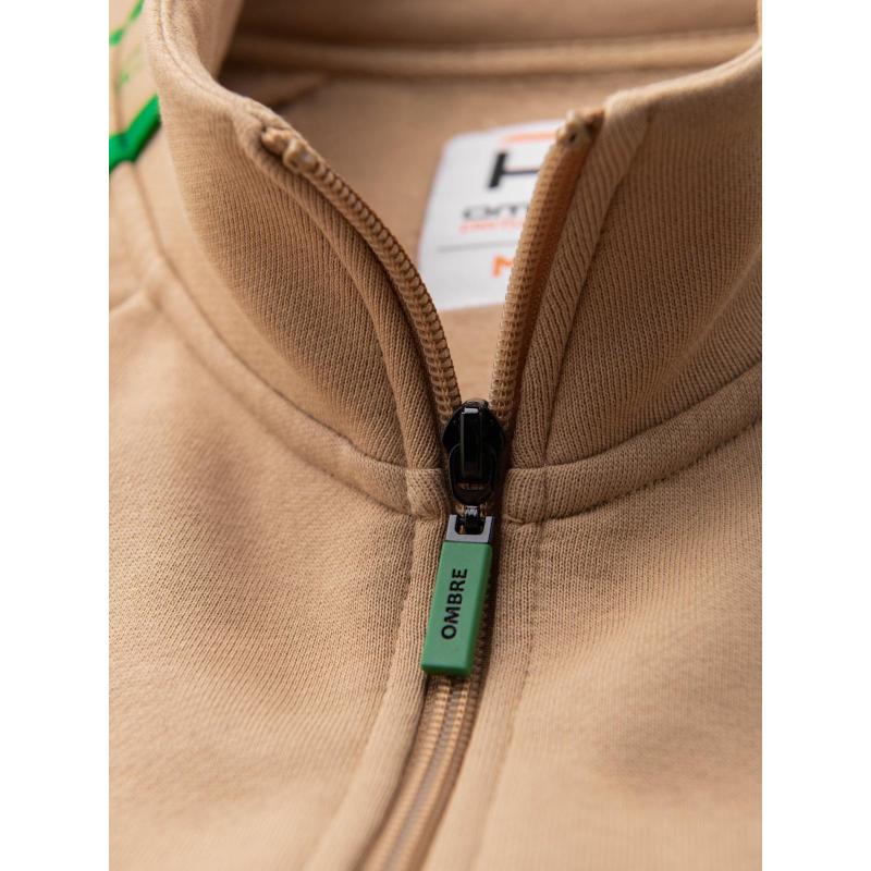 Pánská mikina bez knoflíků s lemováním a vysokým límcem – hnědá V1 OM-SSZP-0224