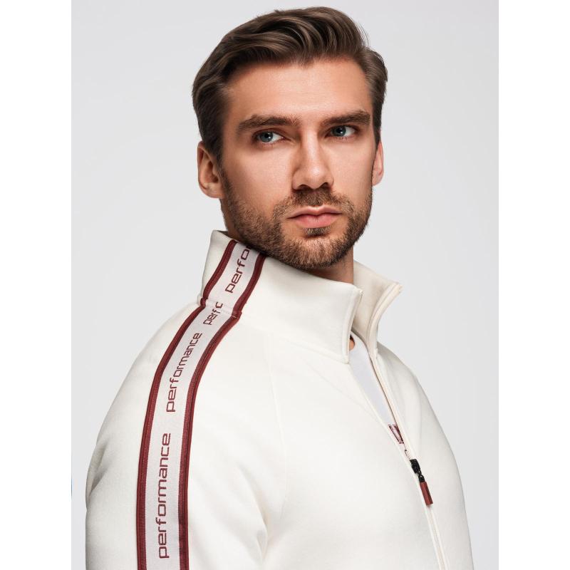 Pánská mikina bez knoflíků s lemováním a vysokým límcem – krémová V2 OM-SSZP-0224