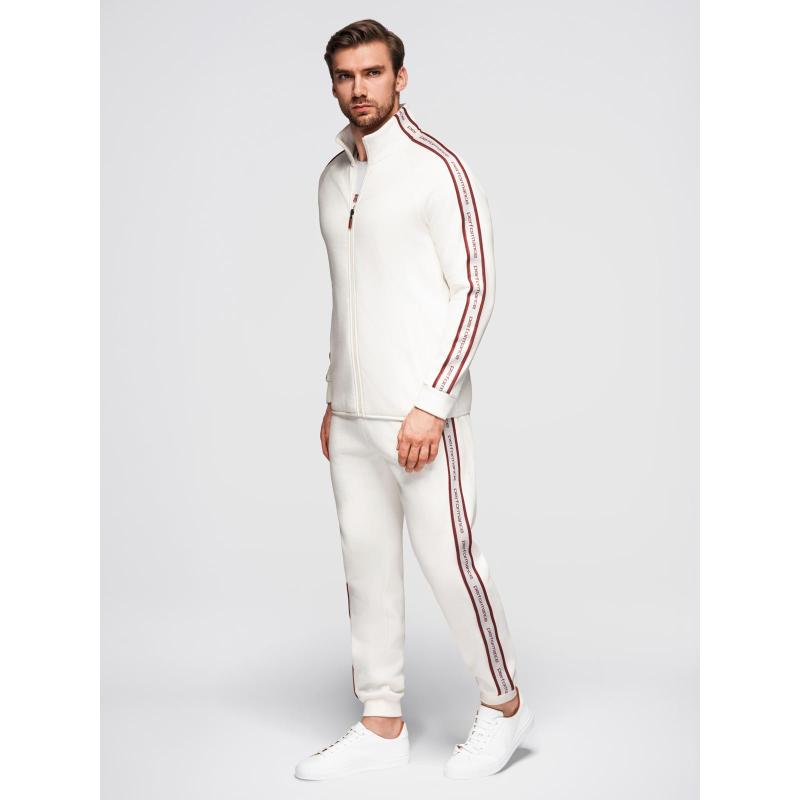 Pánská mikina bez knoflíků s lemováním a vysokým límcem – krémová V2 OM-SSZP-0224