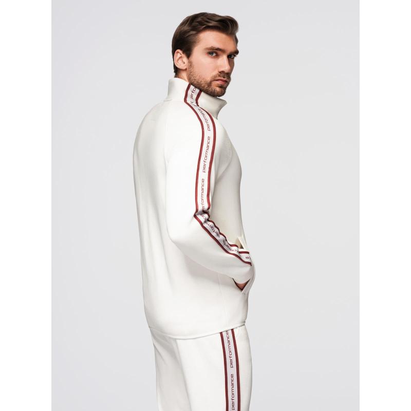 Pánská mikina bez knoflíků s lemováním a vysokým límcem – krémová V2 OM-SSZP-0224