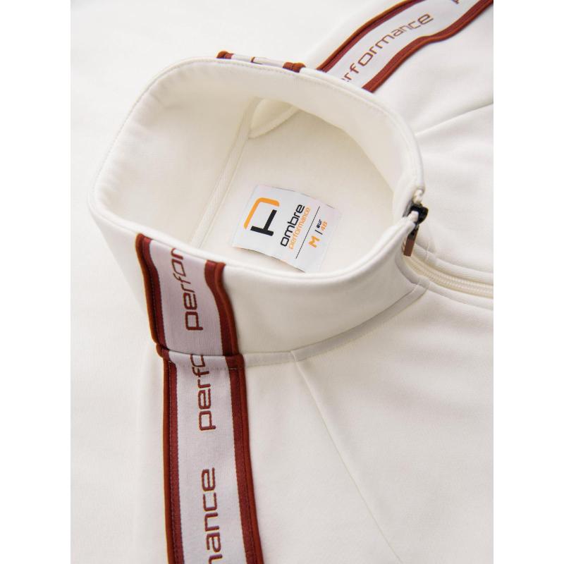 Pánská mikina bez knoflíků s lemováním a vysokým límcem – krémová V2 OM-SSZP-0224