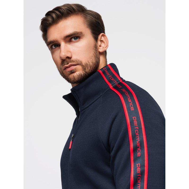 Pánská mikina bez knoflíků s lemováním a vysokým límcem – tmavě modrá V3 OM-SSZP-0224