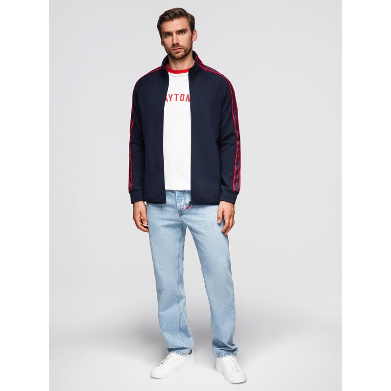 Pánská mikina bez knoflíků s lemováním a vysokým límcem – tmavě modrá V3 OM-SSZP-0224