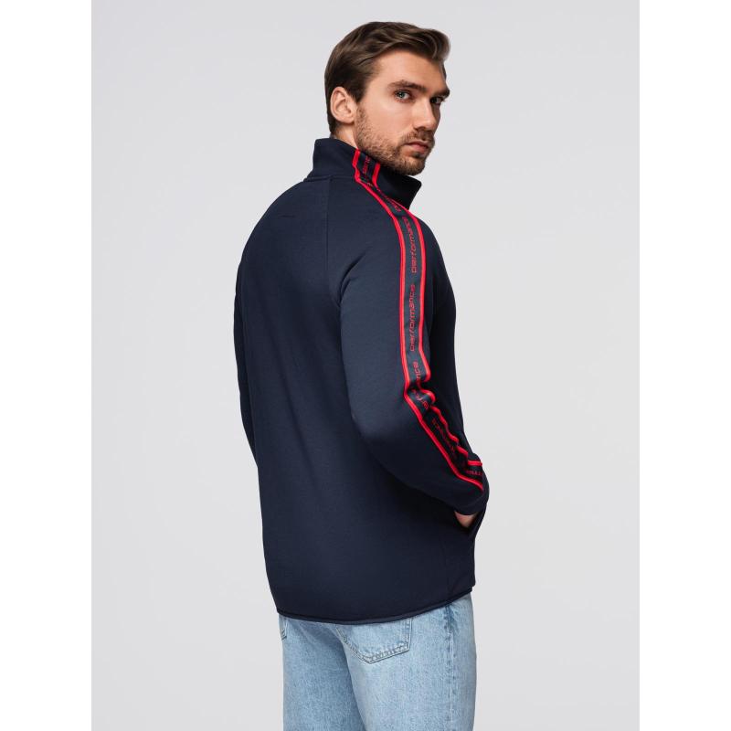 Pánská mikina bez knoflíků s lemováním a vysokým límcem – tmavě modrá V3 OM-SSZP-0224