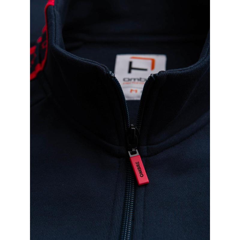 Pánská mikina bez knoflíků s lemováním a vysokým límcem – tmavě modrá V3 OM-SSZP-0224