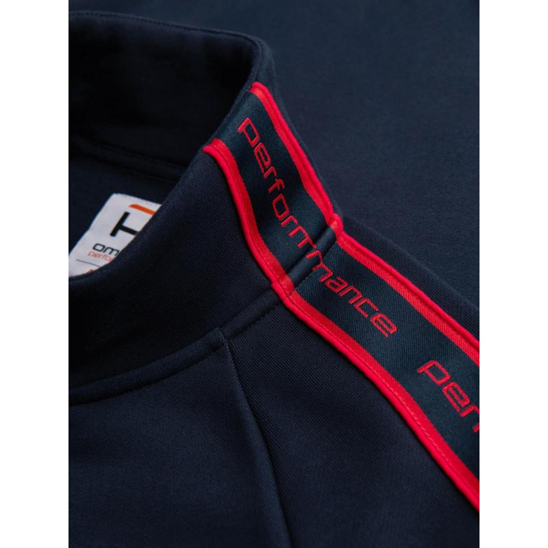 Pánská mikina bez knoflíků s lemováním a vysokým límcem – tmavě modrá V3 OM-SSZP-0224