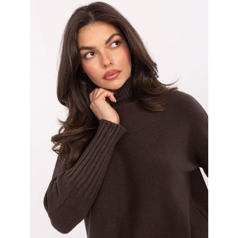 Čokoládový svetr s rolákem a žebrováním RUE PARIS