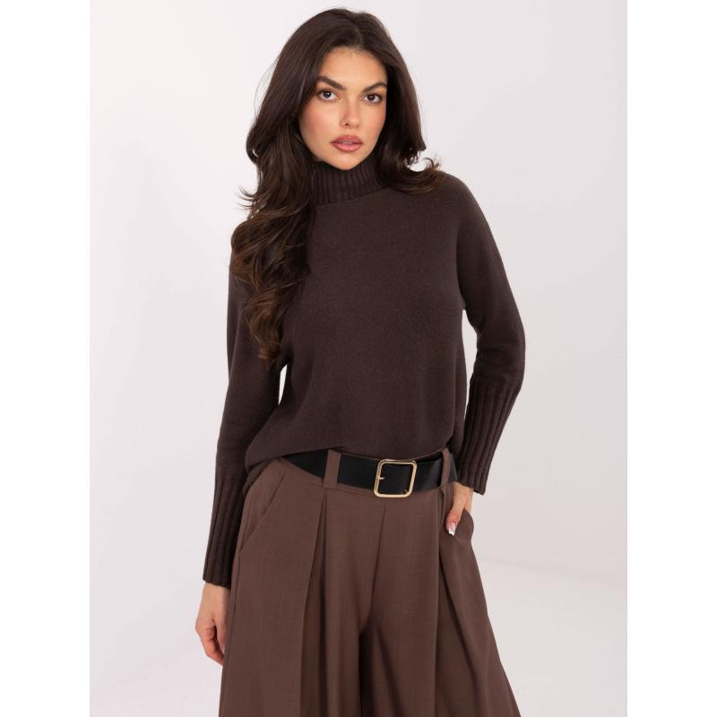 Čokoládový svetr s rolákem a žebrováním RUE PARIS