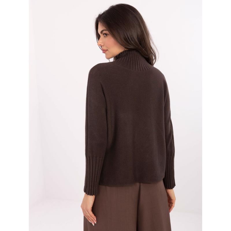 Čokoládový svetr s rolákem a žebrováním RUE PARIS