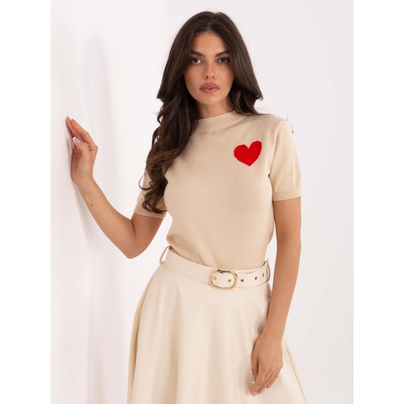 Bézs női pulóver szívvel