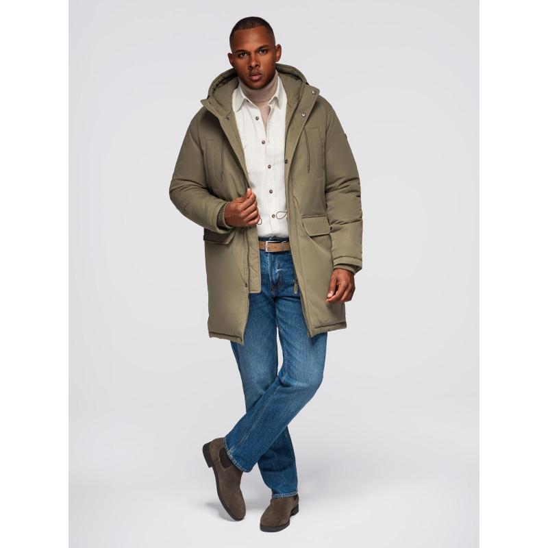 Klasszikus férfi hosszú kabát – olíva V3 OM-JAPJ-0313