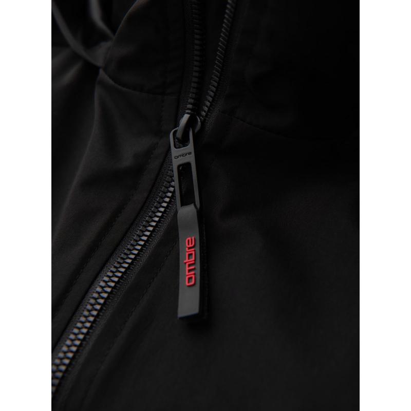 Pánska bunda s kapucňou a vysokým golierom – čierna V1 OM-JANP-0222