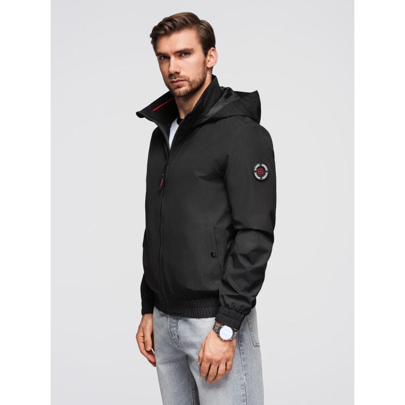 Pánska bunda s kapucňou a vysokým golierom – čierna V1 OM-JANP-0222
