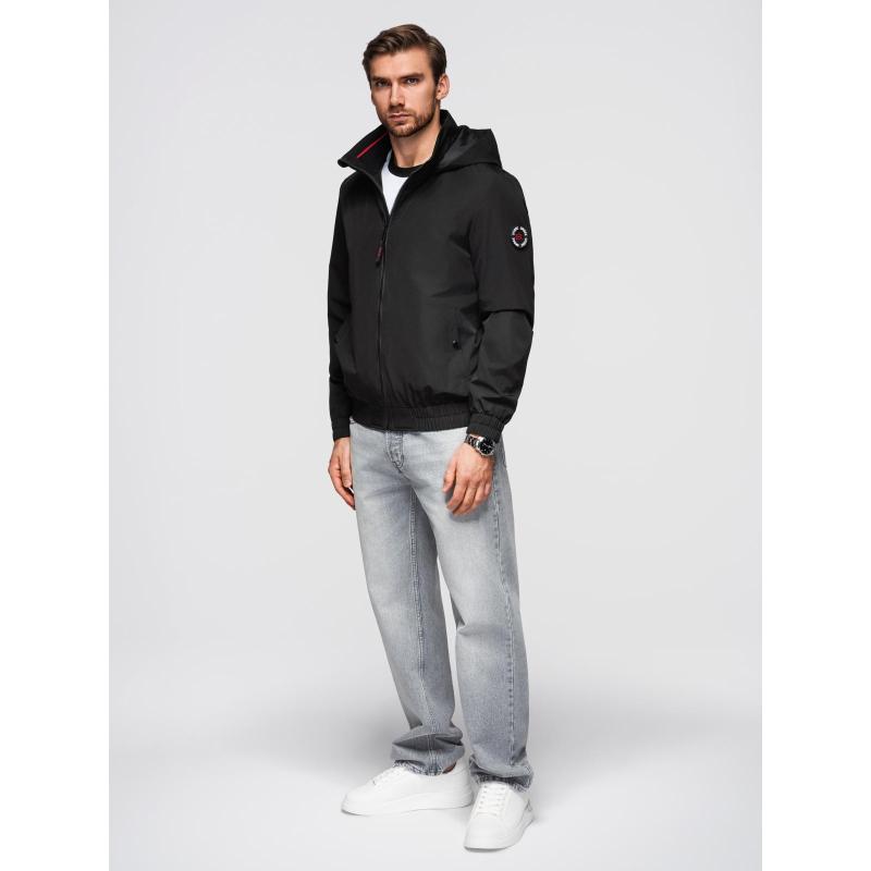 Pánska bunda s kapucňou a vysokým golierom – čierna V1 OM-JANP-0222