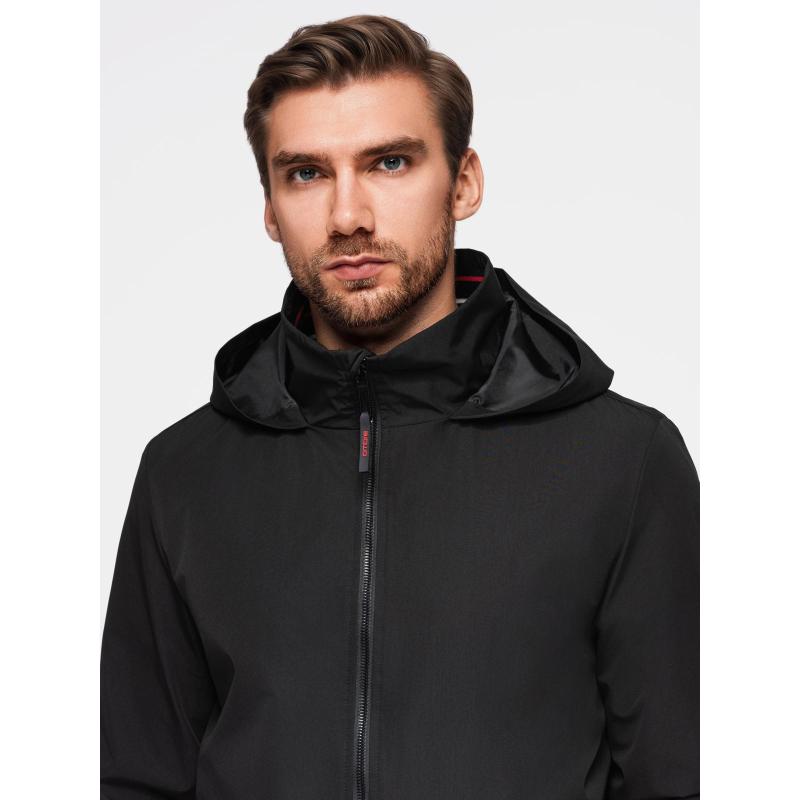 Pánska bunda s kapucňou a vysokým golierom – čierna V1 OM-JANP-0222