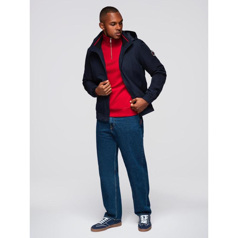 Férfi kabát kapucnival és magas gallérral – sötétkék V2 OM-JANP-0222