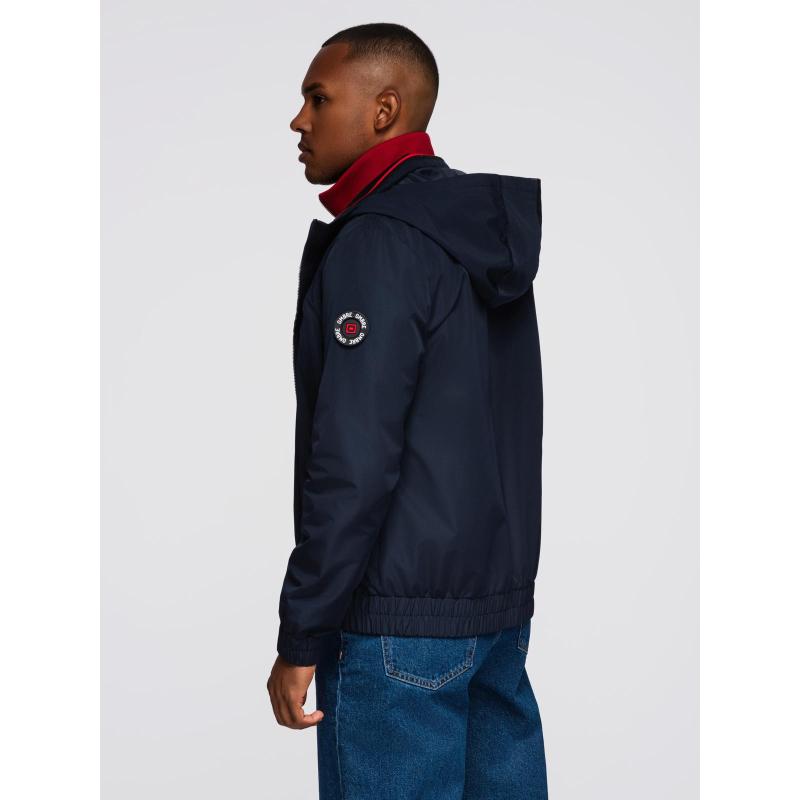 Férfi kabát kapucnival és magas gallérral – sötétkék V2 OM-JANP-0222