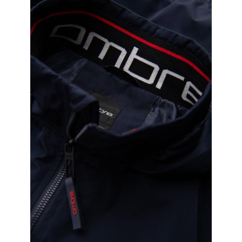 Férfi kabát kapucnival és magas gallérral – sötétkék V2 OM-JANP-0222